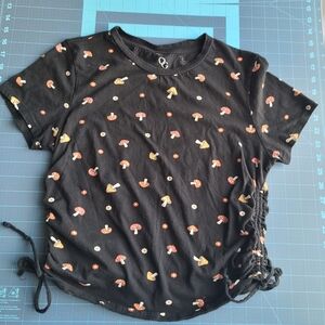 Mushroom shirt with ruched sides cottagecore Mushroomcore goblincore